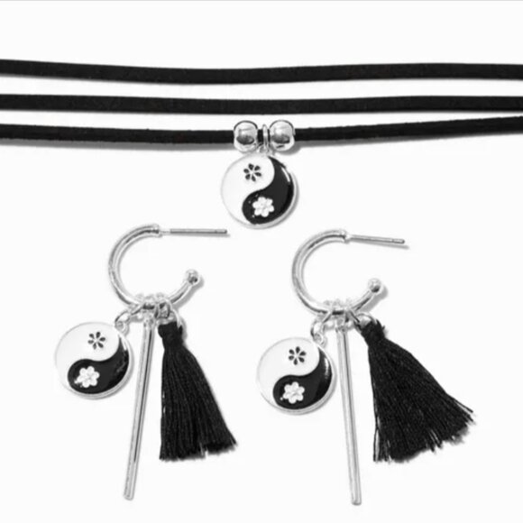 ICING Black Yin Yang Charm Choker and Earrings Set - Picture 1 of 3